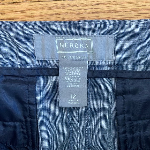 Merona Pants Women’s 12 Heather Blue Stitch detail Pockets Trouser Dress Pant - Picture 2 of 12